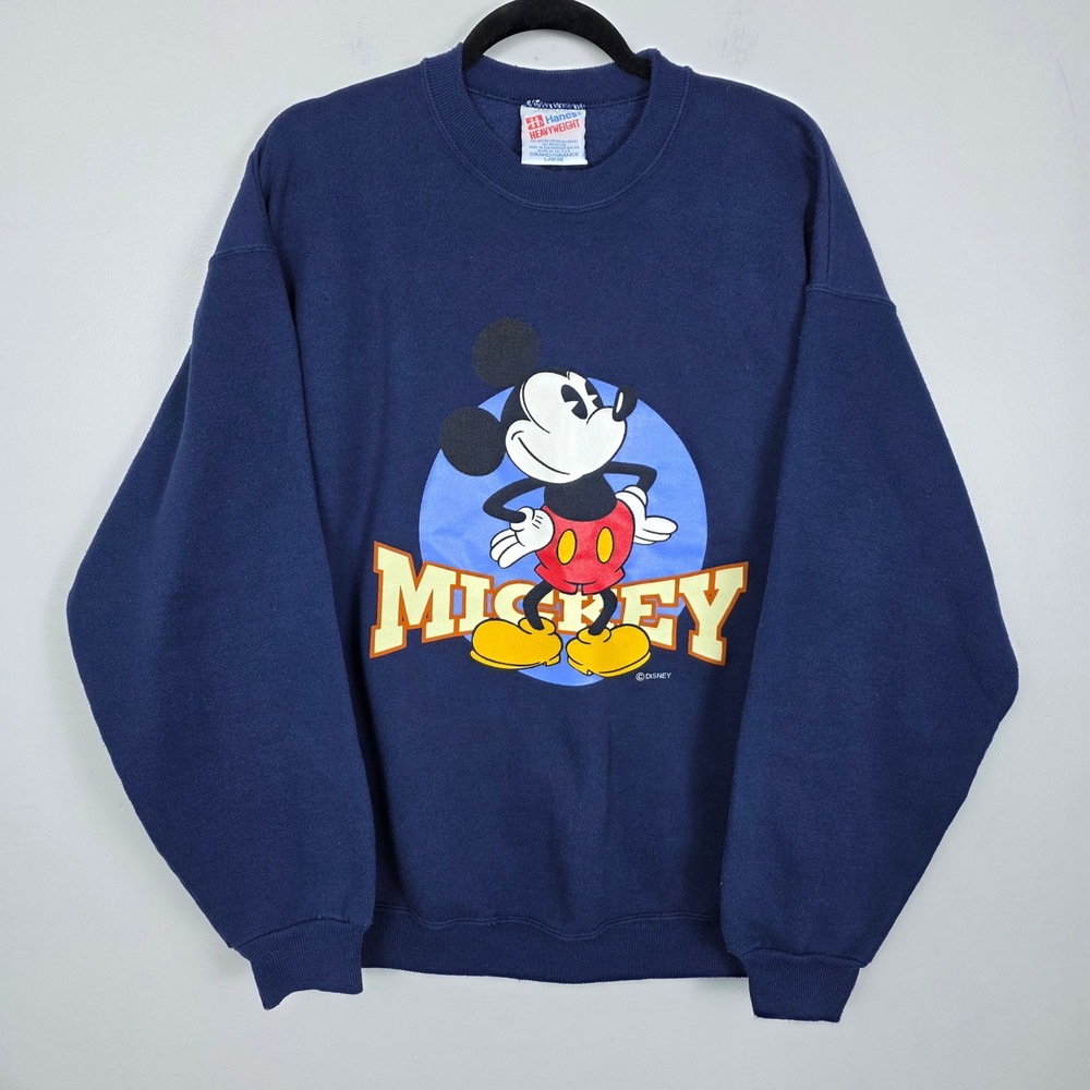 Vintage Hanes Heavyweight Mickey Mouse Graphic Sweatshirt Navy Blue Large Mens